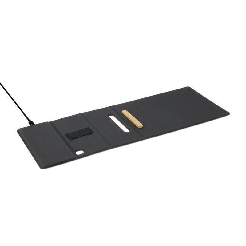 BLACE - @memorii Recycled PU Mouse Pad with Wireless Charger & Mobile Stand - Black