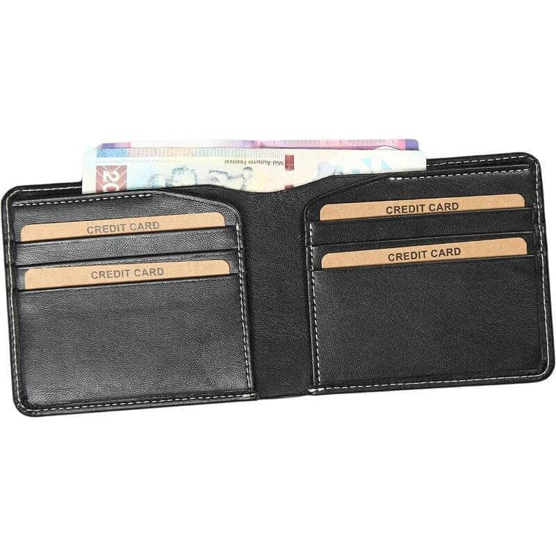 ANRAS - eco-neutral Cactus Leather Wallet with Card Case & Contrast Stitch (Black)