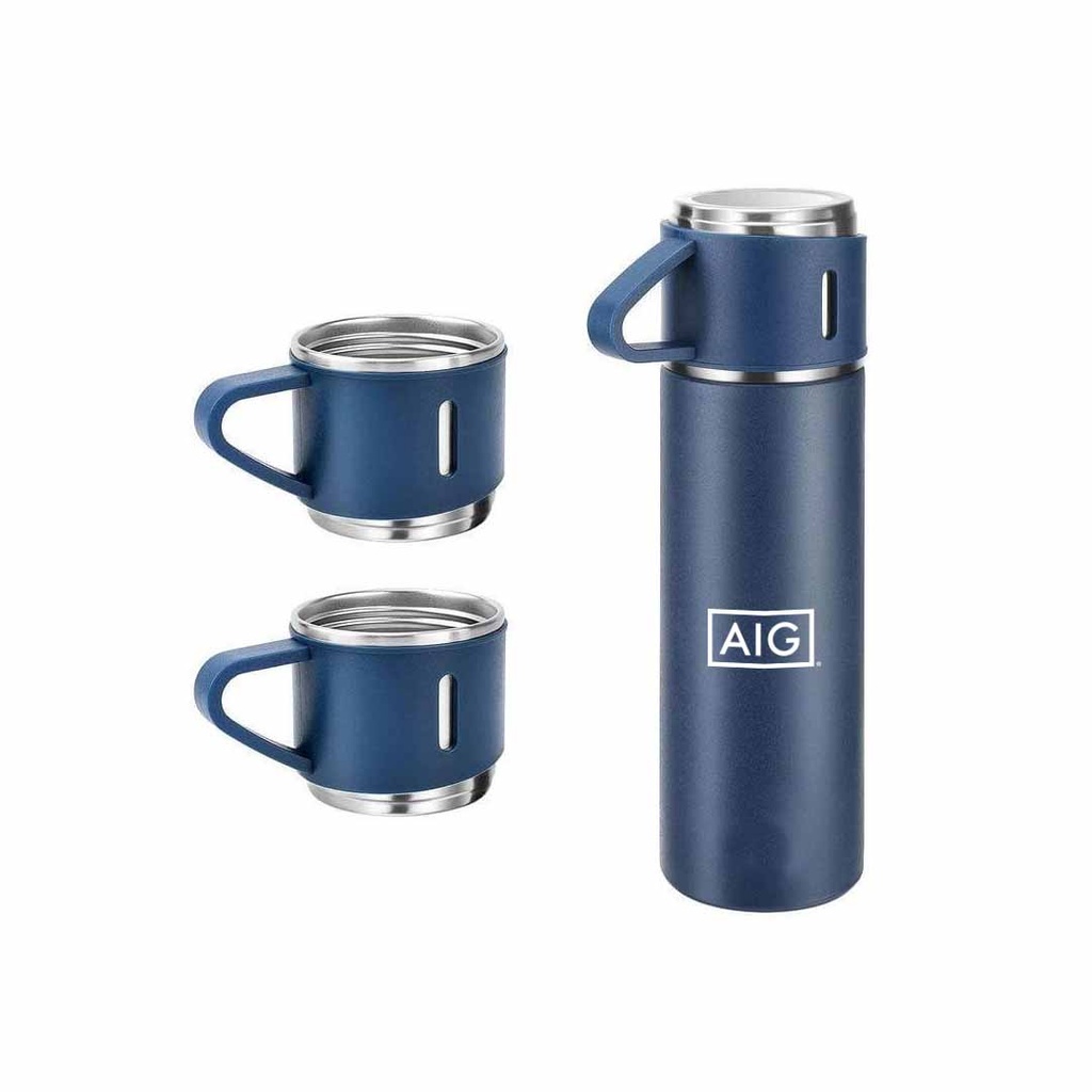 SAFFLE - Giftology Family Set of Vacuum Flask & Two Cups - Navy Blue