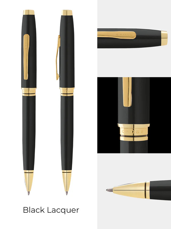 Coventry Classic Black Lacquer with Gold Tone Appointments Ballpoint Pen (Blue Ink) 