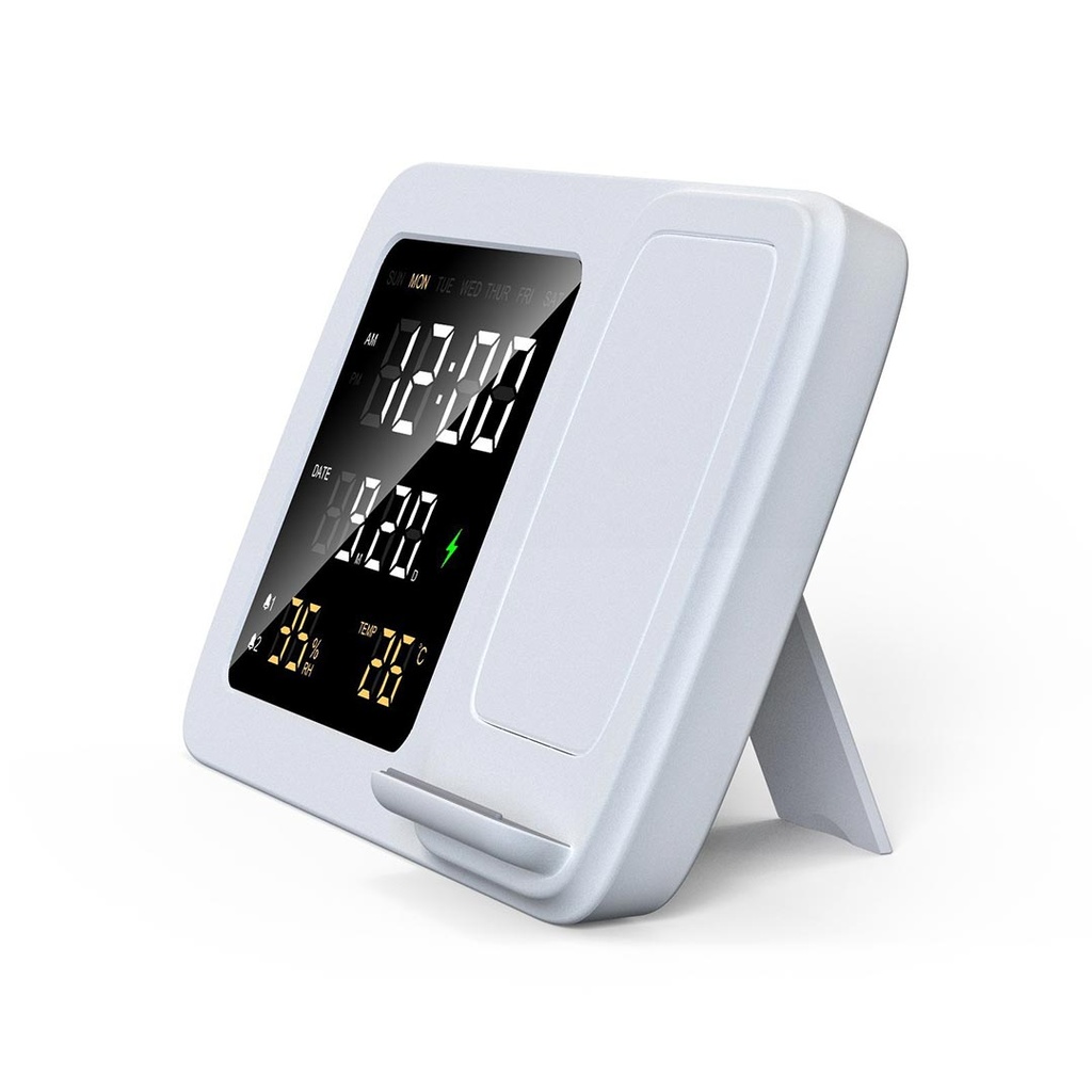 RISE - Giftology Digital Alarm Clock Wireless Charger - White