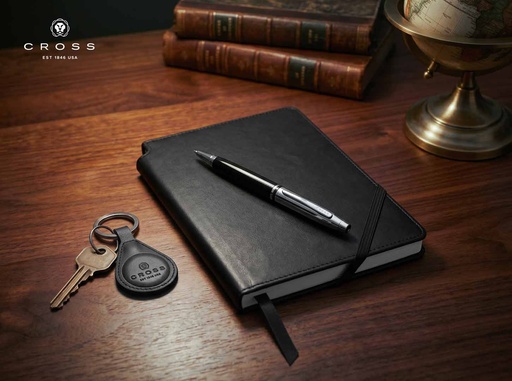 Cross Calais™ Chrome/Black Lacquer with Polished Chrome Appointments Ballpoint Pen (Blue Ink)