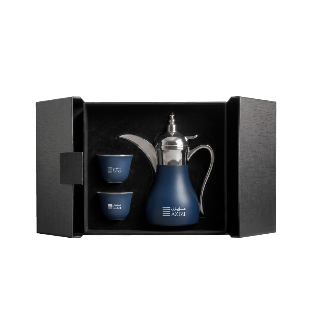 WESAL - Hans Larsen Dallah Nano Gift Set with 2 Cava Cups - Blue / Chrome 