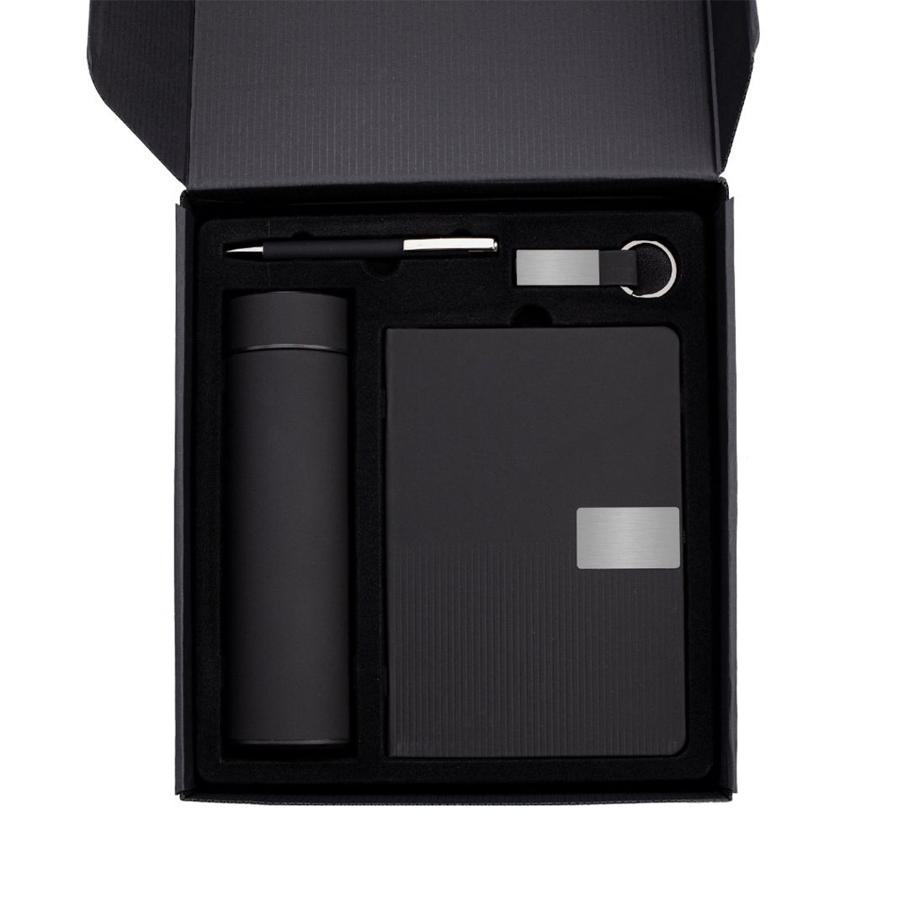 ORION SET - Giftology Set of Thermo Bottle, Notebook, Pen and Keychain - Black 