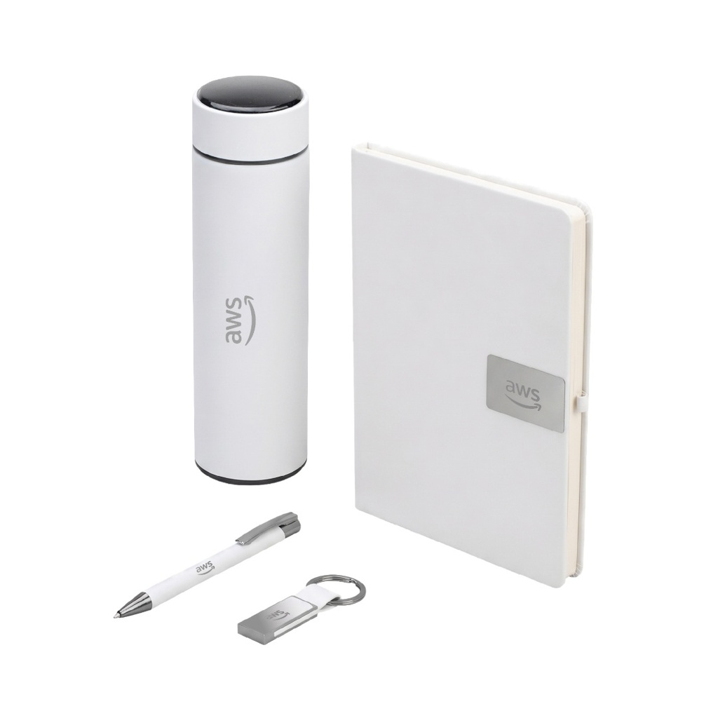 ORION SET - Giftology Set of Thermo Bottle, Notebook, Pen and Keychain - White