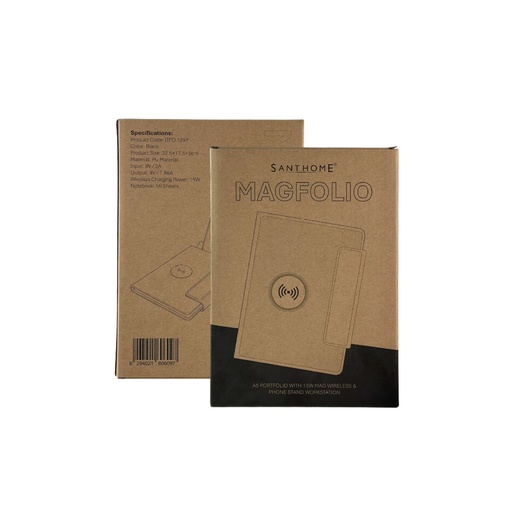 MagFolio - Santhome A5 PU notebook with 15W MagSafe Wireless Charger- Black 