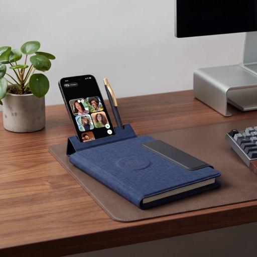 MagFolio - Santhome A5 PU notebook with 15W MagSafe Wireless Charger- Navy Blue