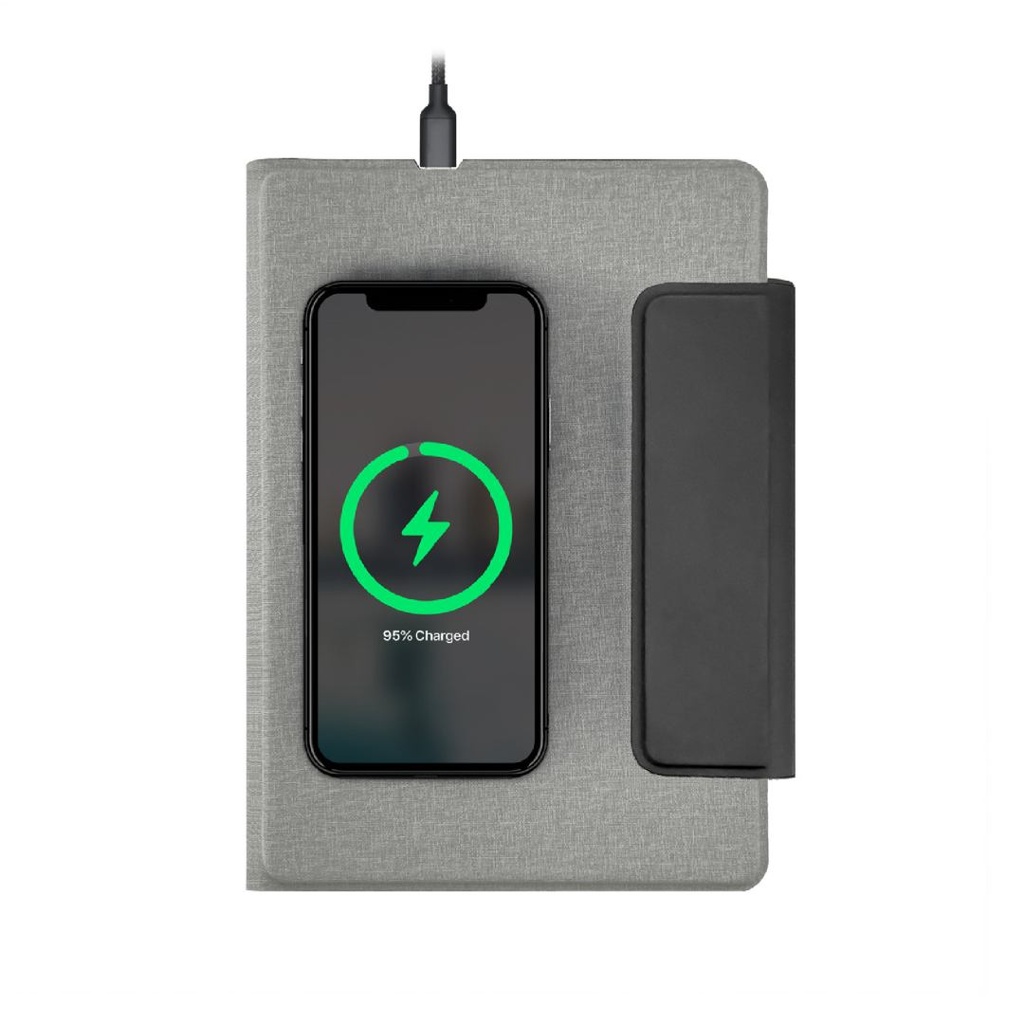MagFolio - Santhome A5 PU notebook with 15W MagSafe Wireless Charger- Grey