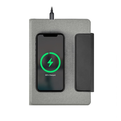 MagFolio - Santhome A5 PU notebook with 15W MagSafe Wireless Charger- Grey