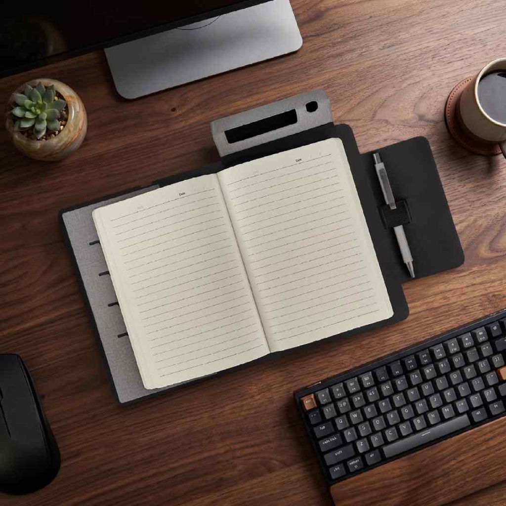 MagFolio - Santhome A5 PU notebook with 15W MagSafe Wireless Charger- Grey
