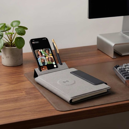 MagFolio - Santhome A5 PU notebook with 15W MagSafe Wireless Charger- Grey