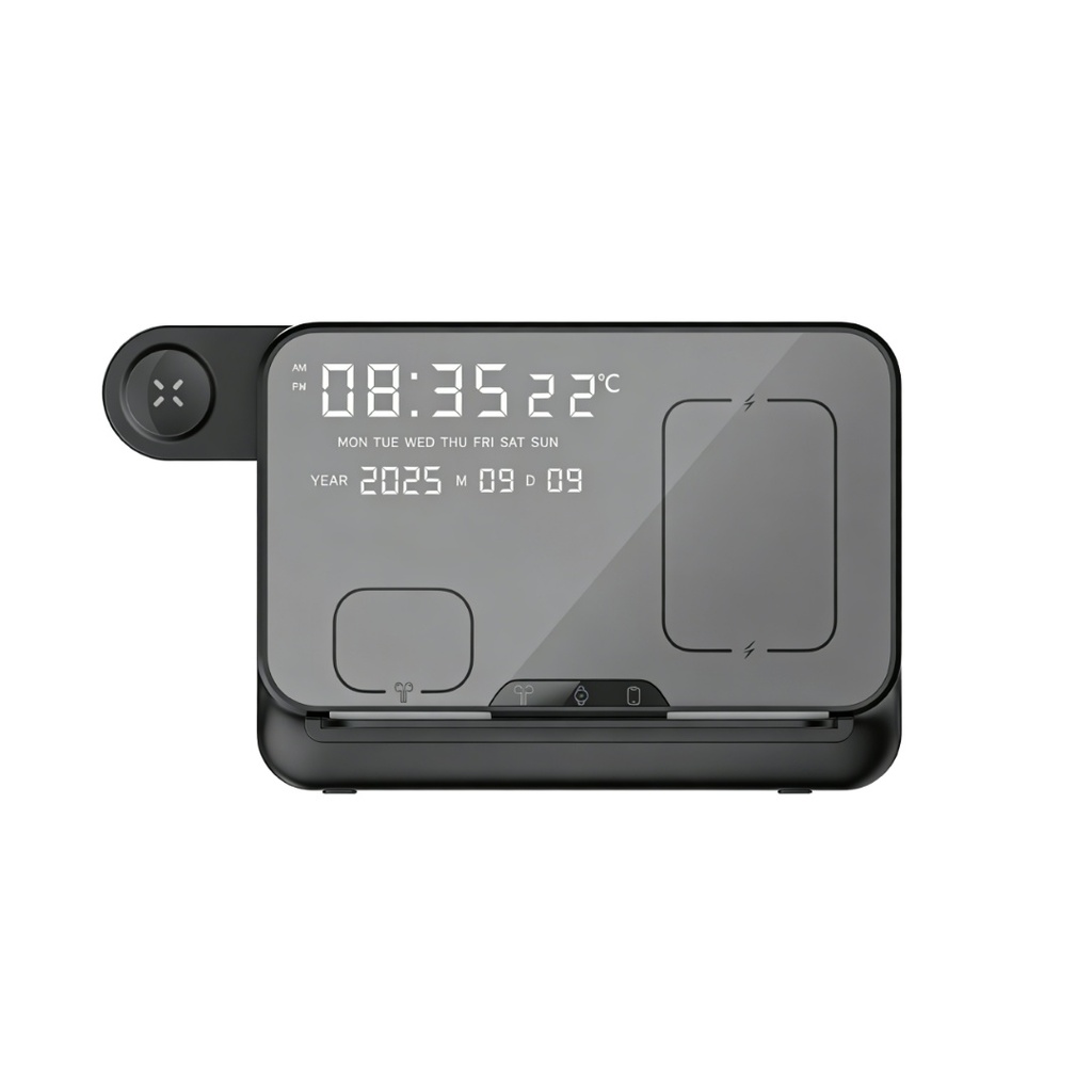 FAROS @memorii 5 in 1 Wireless Fast Charging Station with Display Clock - Black