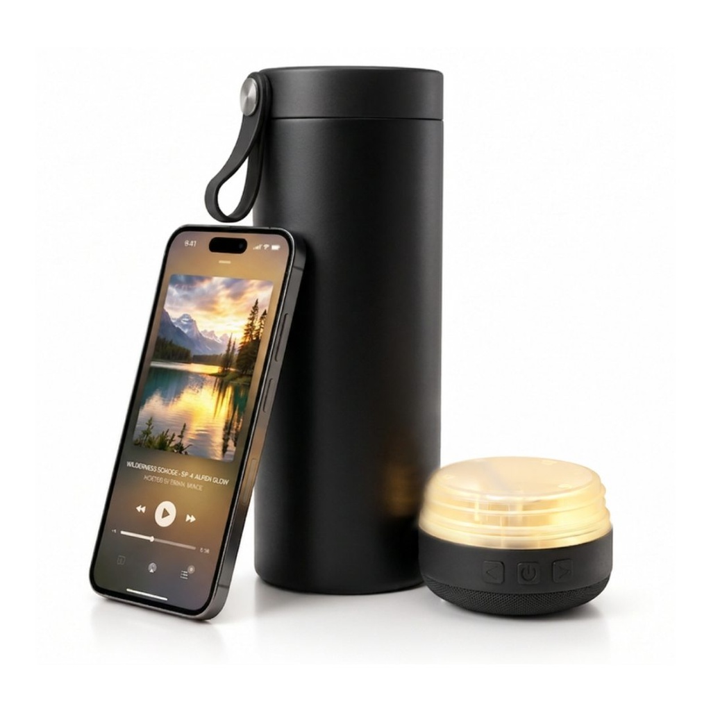 DEXOS - Giftology Double Wall Vacuum Bottle with Speaker - 500 ml - Black