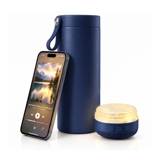 DEXOS - Giftology Double Wall Vacuum Bottle with Speaker - 500 ml - Navy Blue