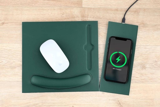 DOBERAN - @memorii 10W Wireless Charger PU Mouse Pad - Dark Green