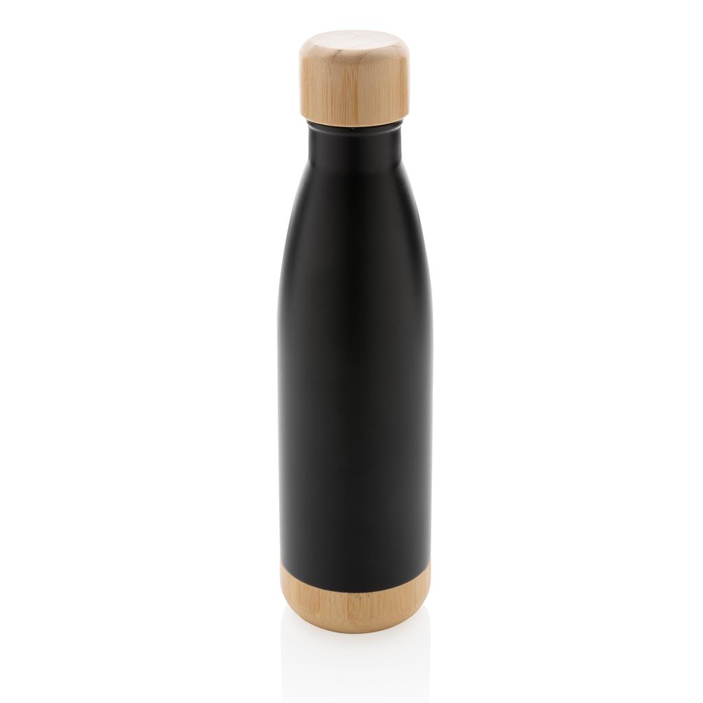 ODESSA - Giftology Double Wall Stainless Bottle with Bamboo Lid and Base - Black