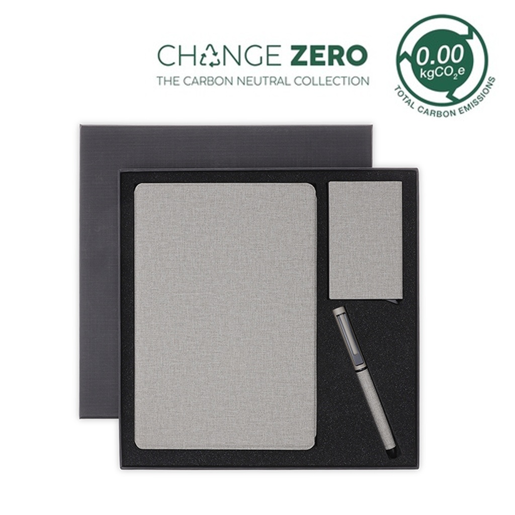 TESSIN - CHANGE ZERO Sustainable Gift Set with Refillable Notebook, Pen & Cardholder - Grey