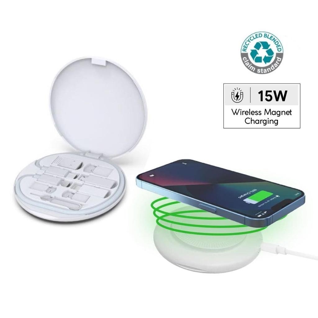 OSLO Mag - @memorii Recycled 15W Magnetic Wireless Charger Multicable Set - White