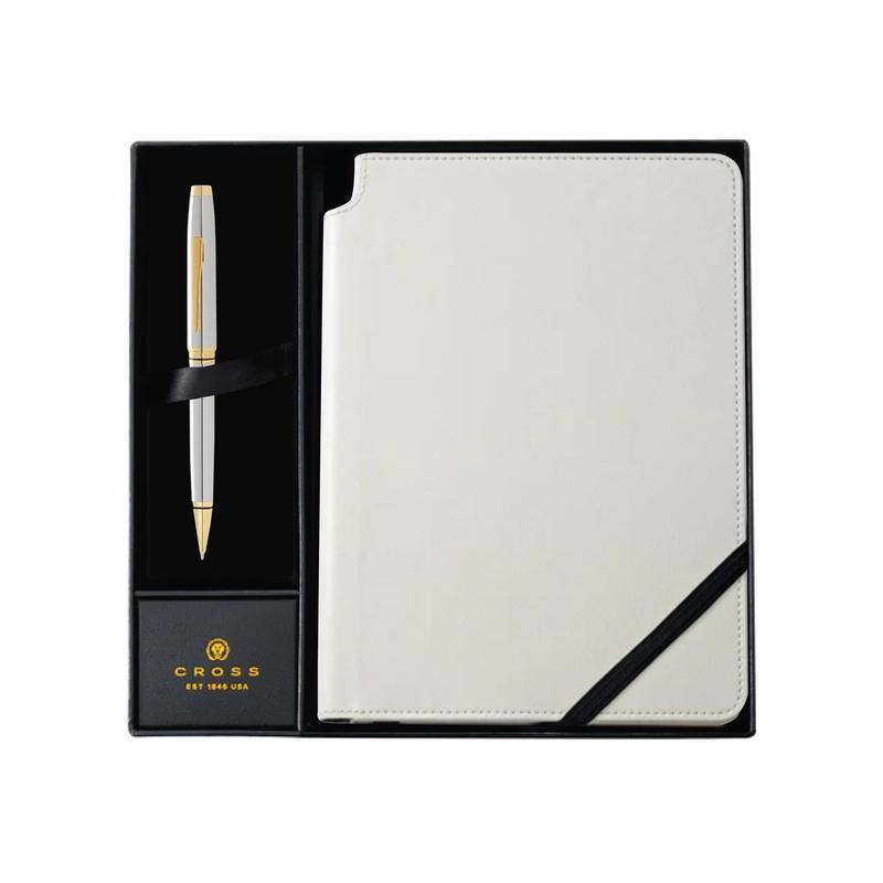 Cross Coventry Chrome/Gold Ballpoint Pen with Classic White Journal Gift Set