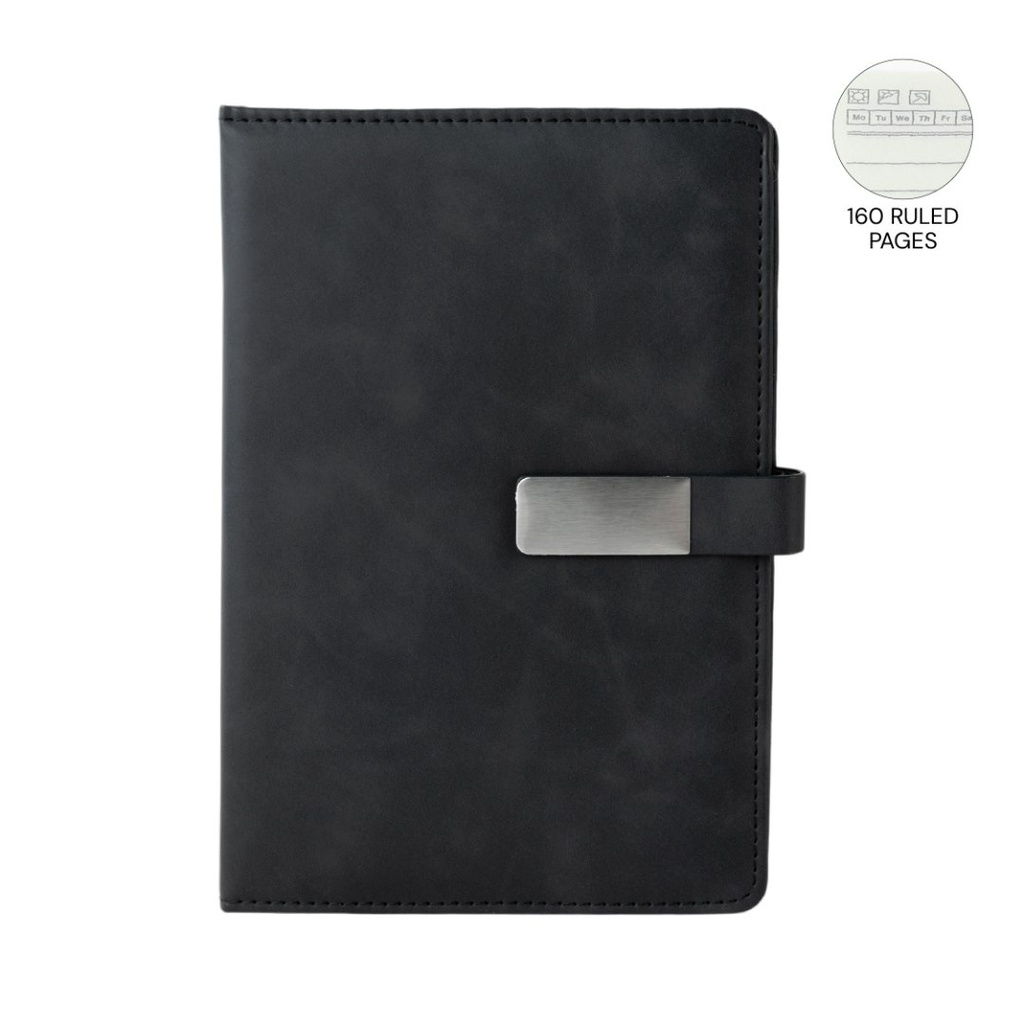 WINDSOR - Giftology A5 PU Magnet Closure Notebook - Black 