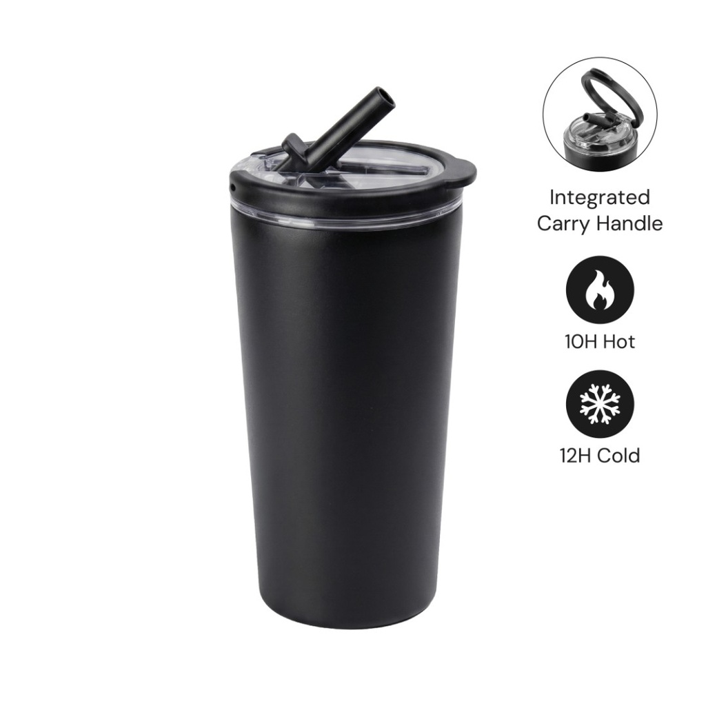 MARBELLA - Hans Larsen Double Wall Tumbler with Sip Lid 600 ml - Black 