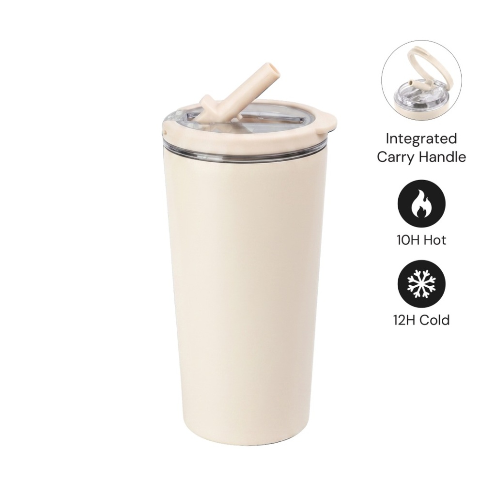 MARBELLA - Hans Larsen Double Wall Tumbler with Sip Lid 600 ml - Sand