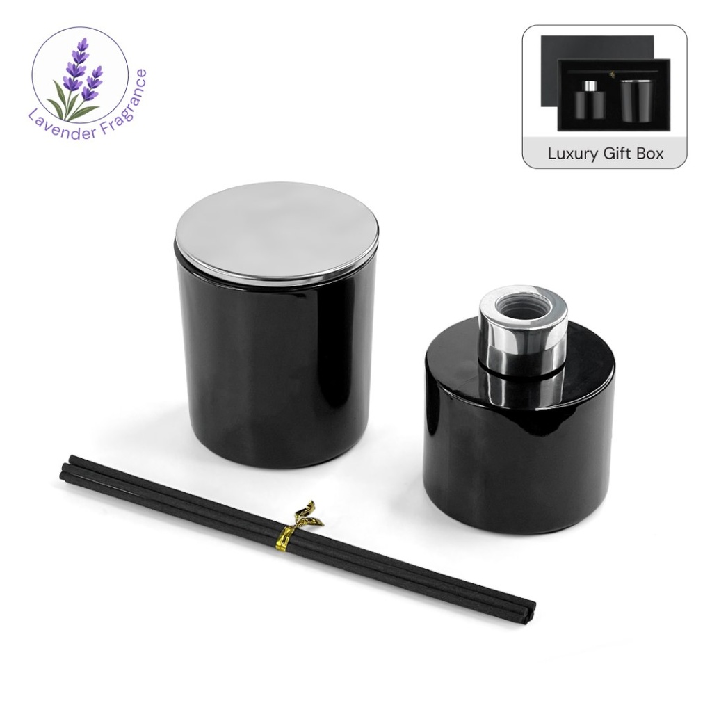 PROVENCE - Lavender Scented Candle and Diffuser Set - Black