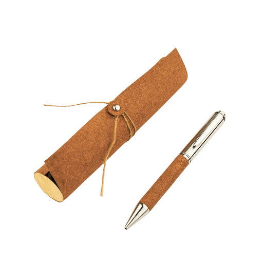 [WIEN 5111] KORU - eco-neutral Metal Pen with Recycled Leather Barrel - Brown