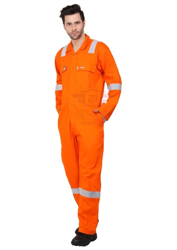 [3002 - Port Flame Coverall] Port Flame Coverall
Color: Orange 
Fabric: 100% Cotton Pyrovatex Treated
GSM: 230