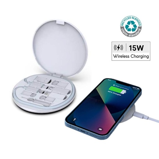 [ITWC 1170] OSLO - @memorii Recycled 15W Wireless Charger Multi - Cable Set - White