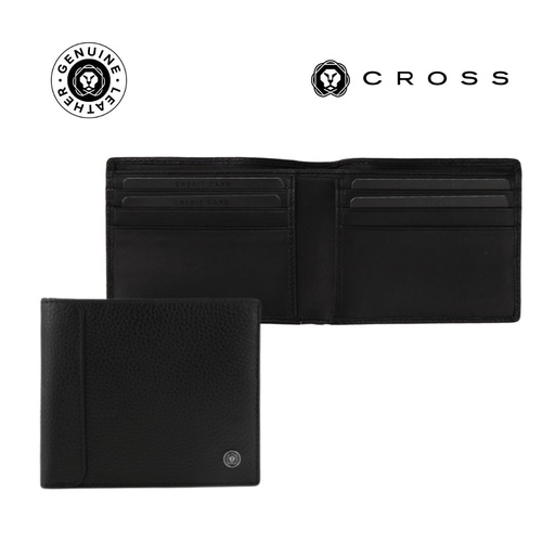 [LACR 2041] CROSS Pebble Leather 8CC Classic Fold Wallet - Black