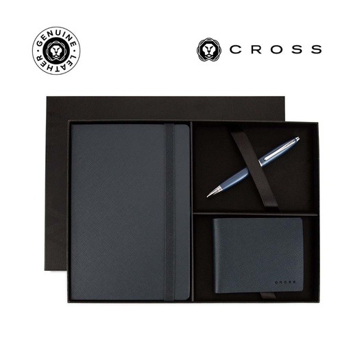 [GSCR 8674] Cross Calais™ Ballpoint Pen with Notebook and Coin Wallet Gift Set - Blue