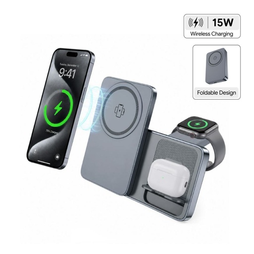 [ITWC 1281] ARGENE - @memorii Magfold 3 in 1 Wireless Charger Stand - Metallic Grey