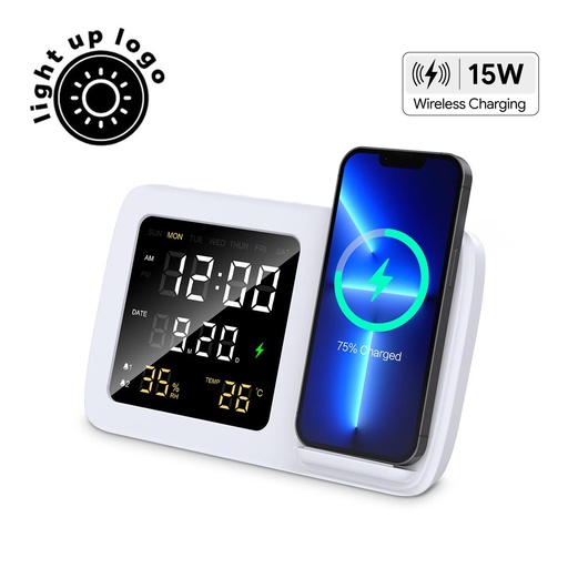 [ITWC 1282] RISE - Giftology Digital Alarm Clock Wireless Charger - White