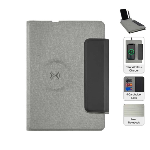 [ITFO 1299] MagFolio - Santhome A5 PU Portfolio with 15W MagSafe Wireless Charger - Grey 