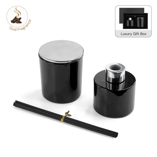 [GSGL 9637] PROVENCE - Arabian Oud Scented Candle and Diffuser Set - Black 